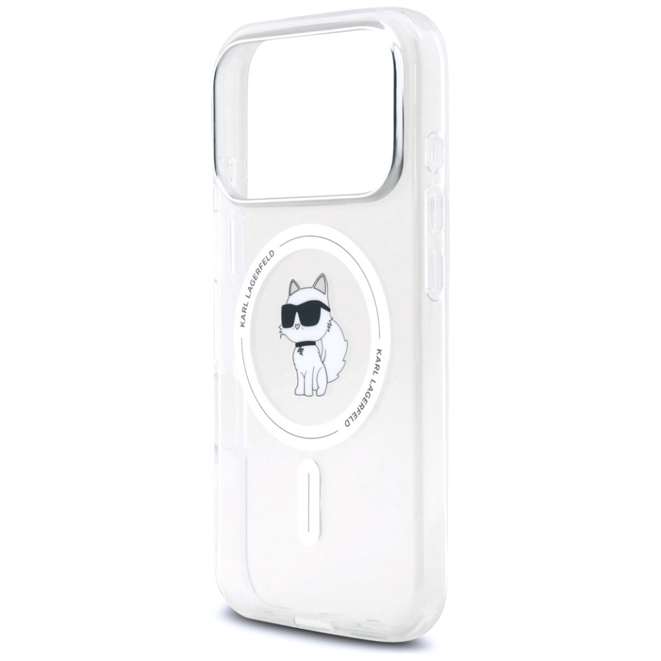 Husa pentru iPhone 17 Pro, IML Glitter K&C Heads Logo MagSafe, Clear Mono Karl&Choupette - 3 | YEO
