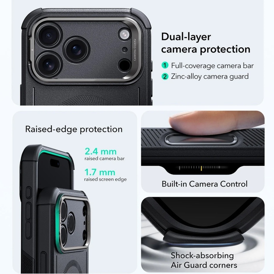 Husa pentru iPhone 17 Pro Max, ESR Cyber Armor Kickstand, Negru - 1 | YEO