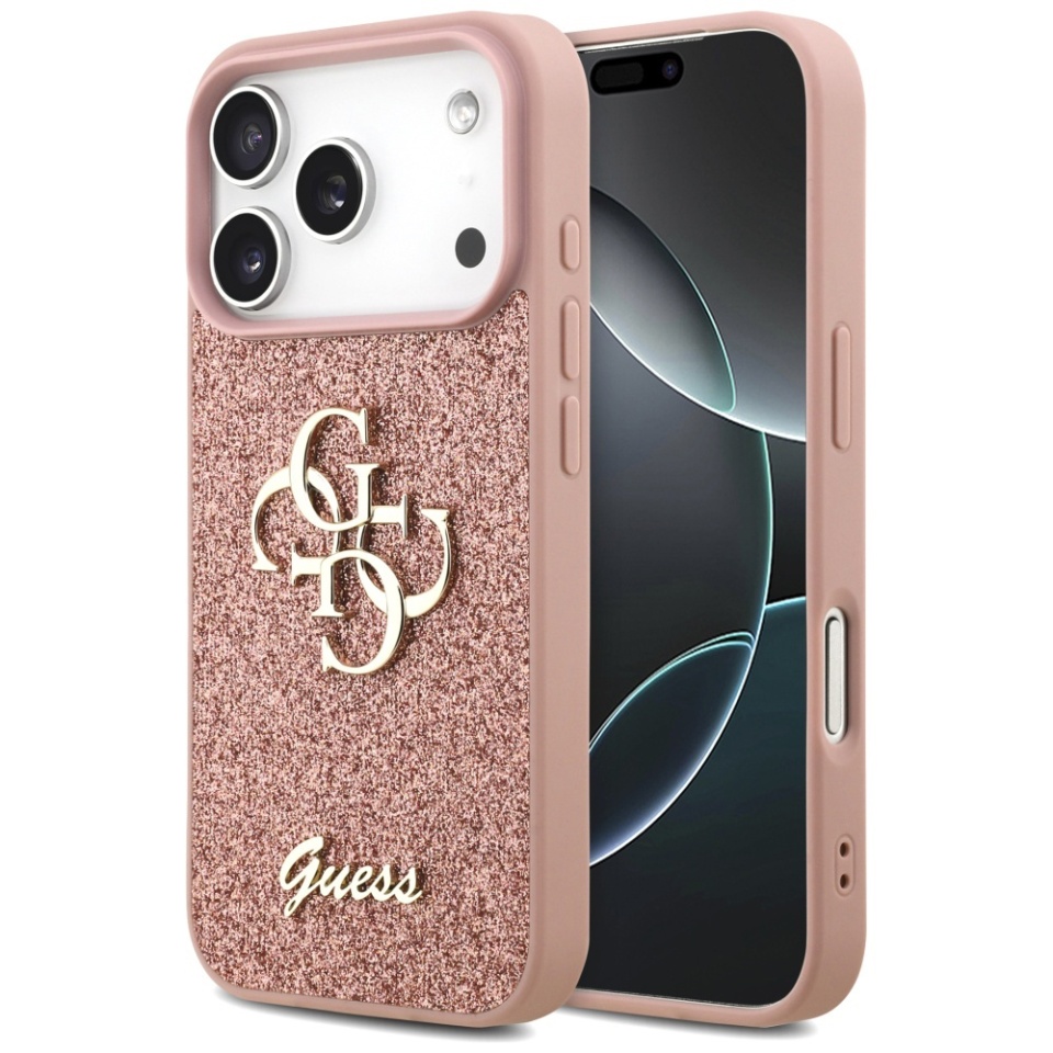 Husa pentru iPhone 17 Pro Max, Glitter Fixed Big 4G, Protectie Slim, Guess, Roz