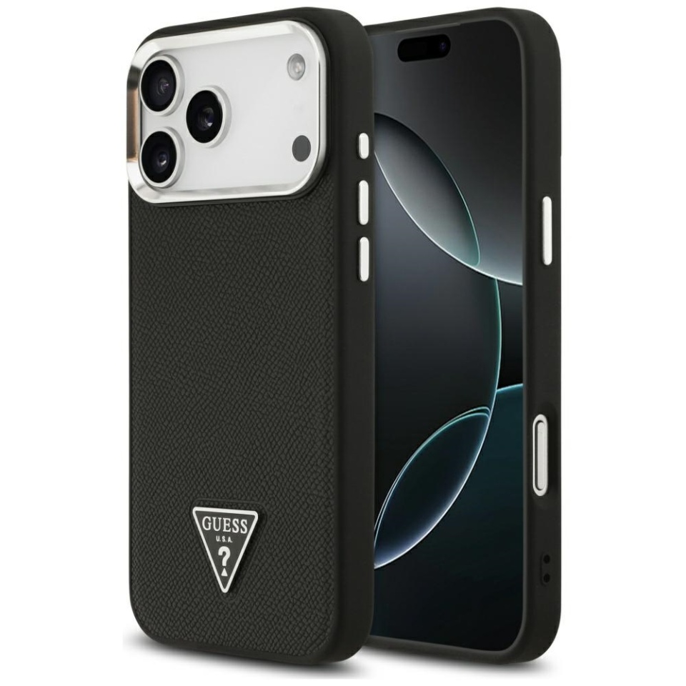Husa pentru iPhone 17 Pro Max, Grained Triangle, Guess, Negru