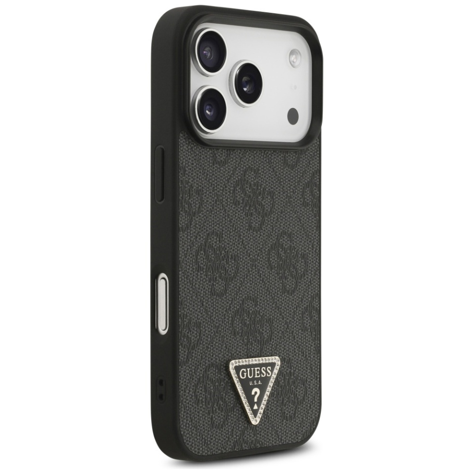 Husa pentru iPhone 17 Pro Max, Guess, Leather 4G Triangle Strass, Negru - 3 | YEO