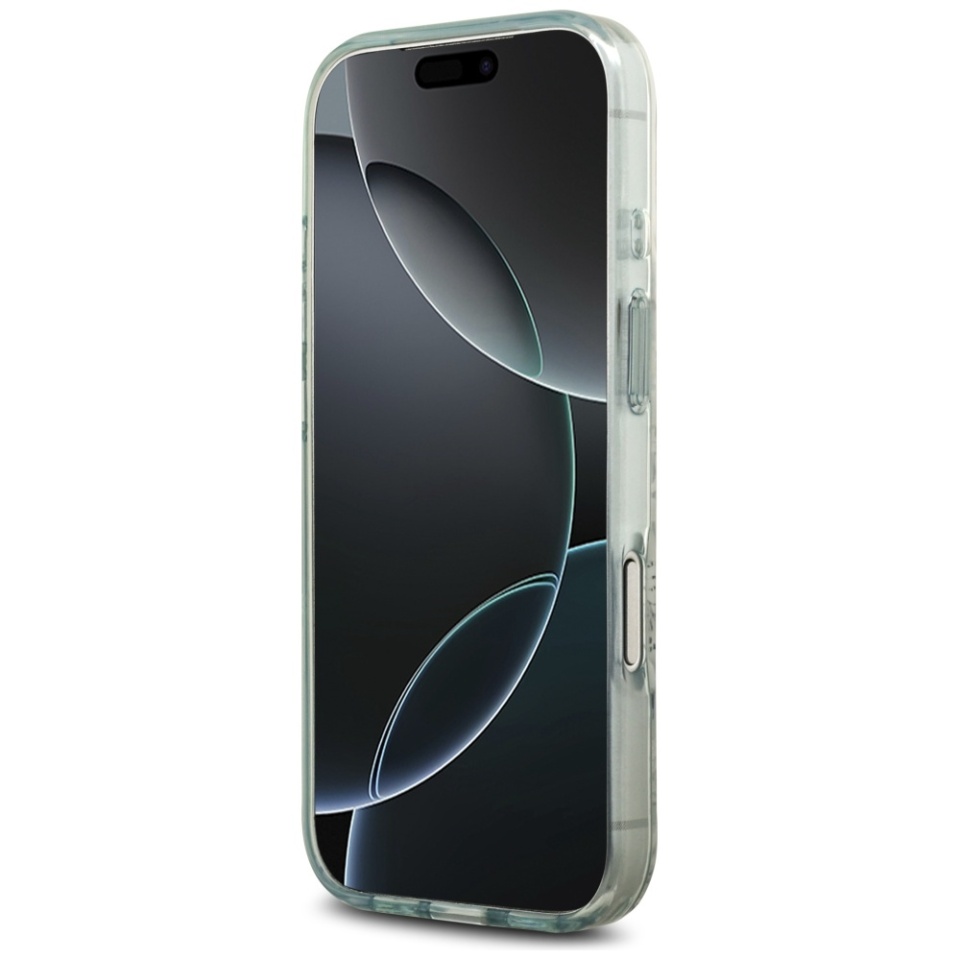 Husa pentru iPhone 17 Pro Max, IML Flowers with Pearl Strap MagSafe, Guess - Verde - 5