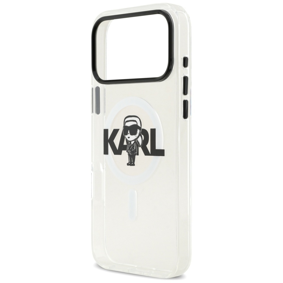 Husa pentru iPhone 17 Pro Max, IML Glitter K&C Heads Logo MagSafe, Clear Mono Karl&Choupette - 3 | YEO