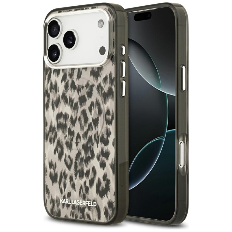 Husa pentru iPhone 17 Pro Max, IML Glitter K&C Heads Logo MagSafe, Clear Mono Karl&Choupette