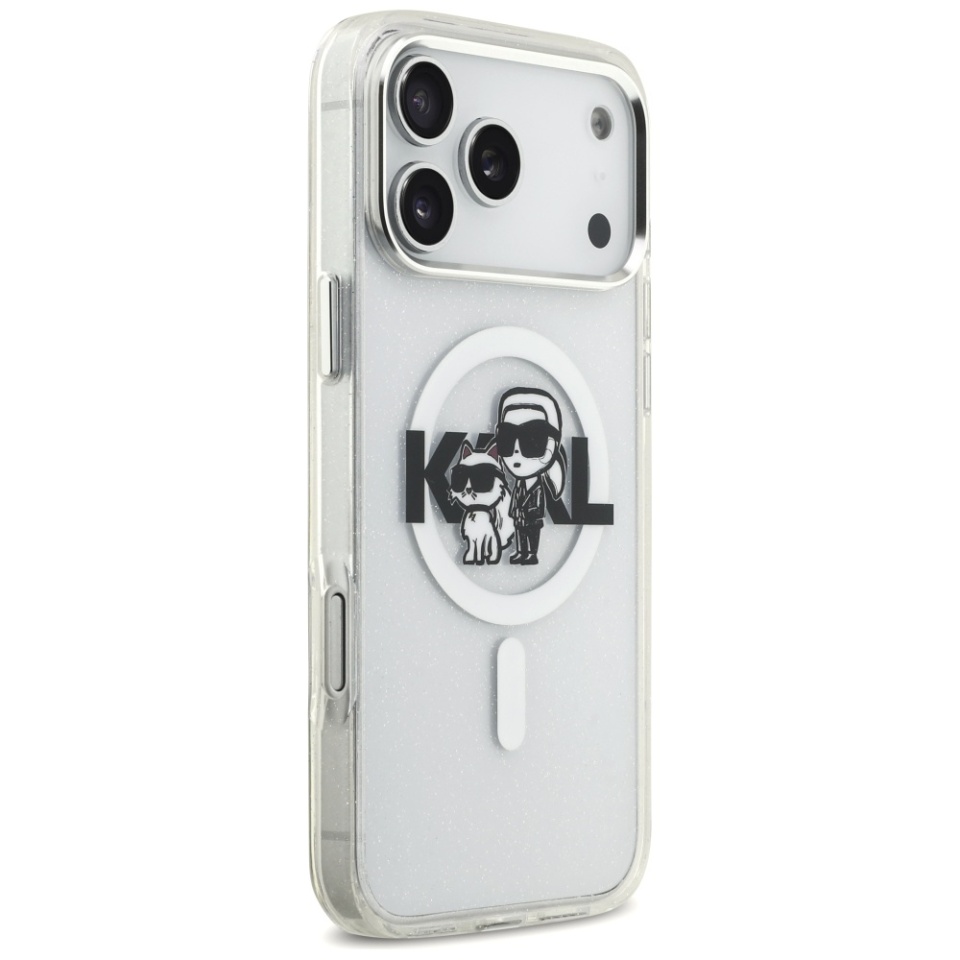 Husa pentru iPhone 17 Pro Max, IML Glitter K&C Heads Logo MagSafe, Clear Mono Karl&Choupette - 3 | YEO