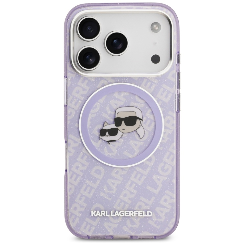 Husa pentru iPhone 17 Pro Max, IML Glitter K&C Heads Logo MagSafe, Clear Mono Karl&Choupette - 1 | YEO