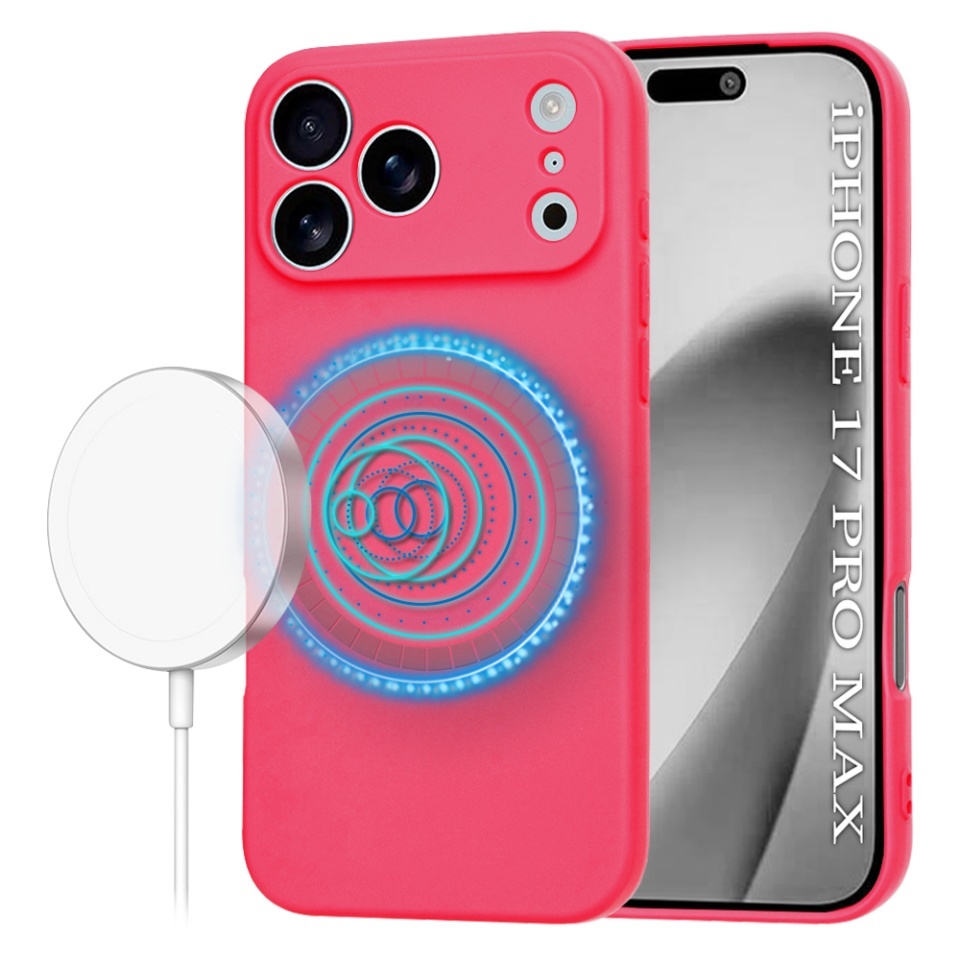 Husa pentru iPhone 17 Pro Max, SKYDDAR INNOVATION, din Silicon Catifelat, SoftFlex Magsafe, set cu sticker, Fucsia