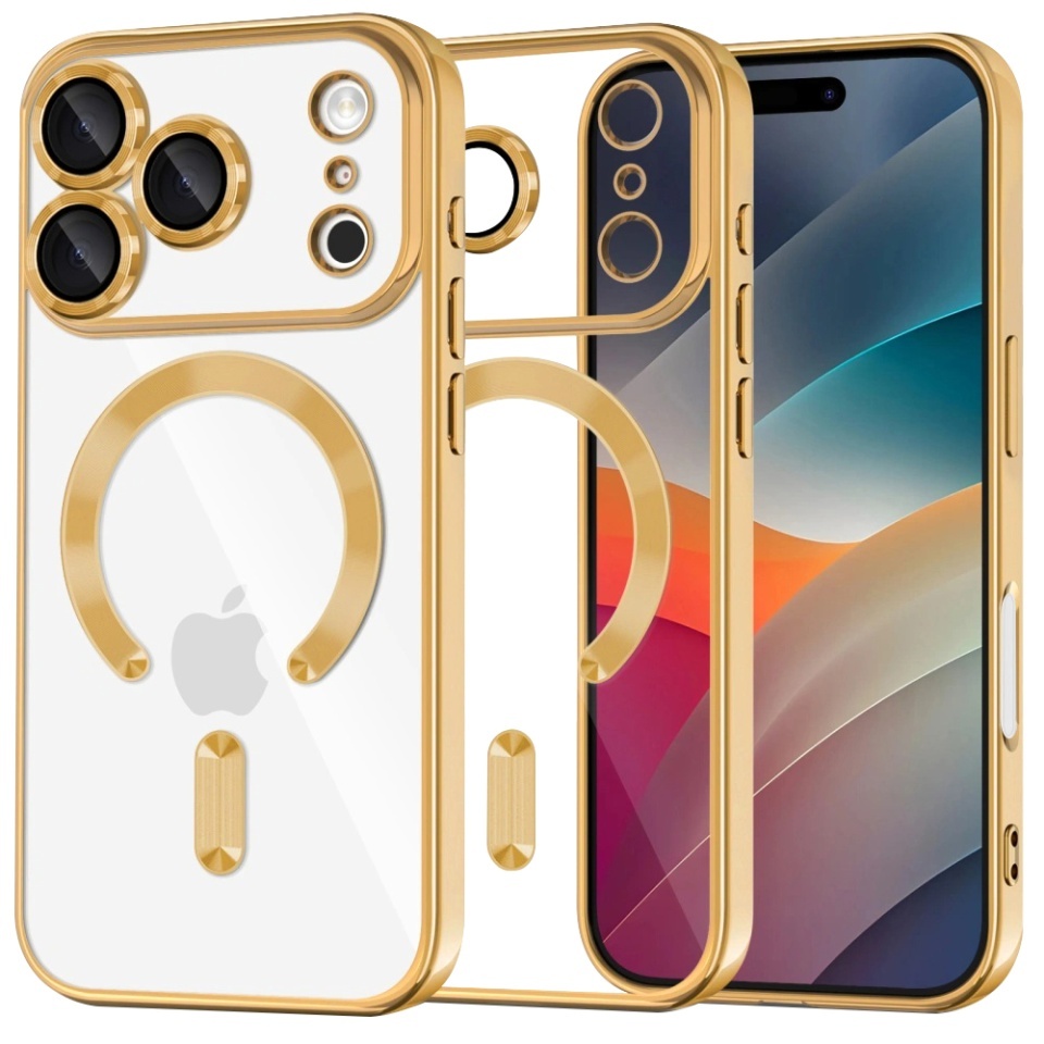 Husa pentru iPhone 17 Pro Max, SKYDDAR INNOVATION, Luxury Shield Magsafe, Protectie Antisoc, set cu sticker, Auriu