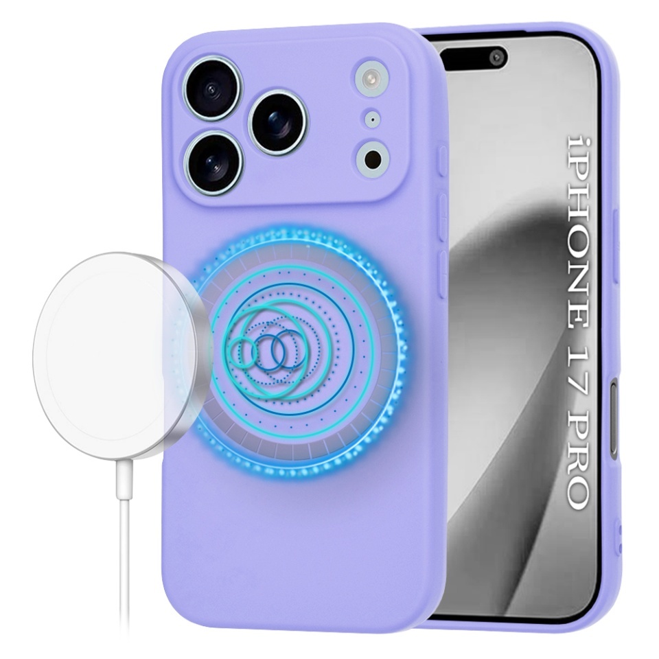 Husa pentru iPhone 17 Pro, SKYDDAR INNOVATION, din Silicon Catifelat, SoftFlex Magsafe, set cu sticker, Violet