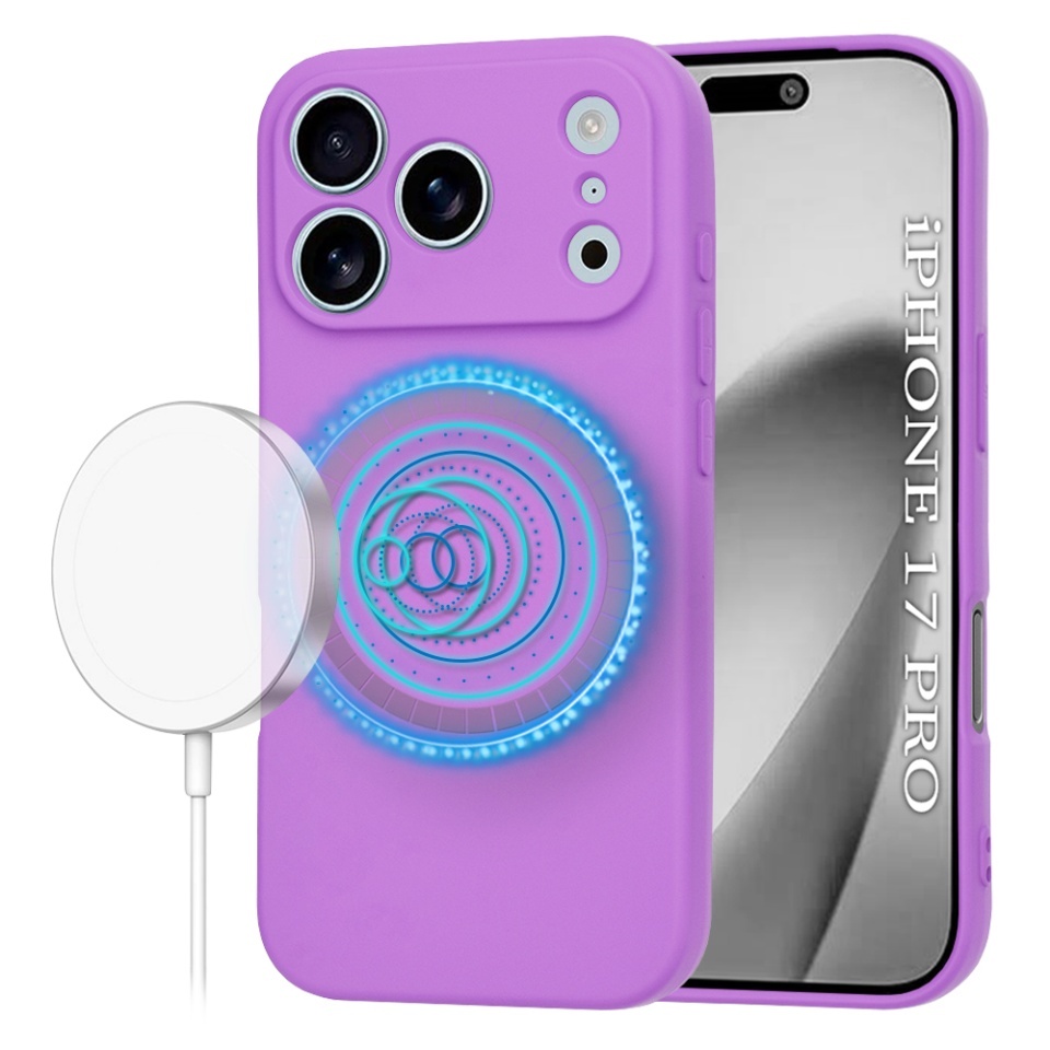 Husa pentru iPhone 17 Pro, SKYDDAR INNOVATION, din Silicon Catifelat, SoftFlex Magsafe, set cu sticker, Mov