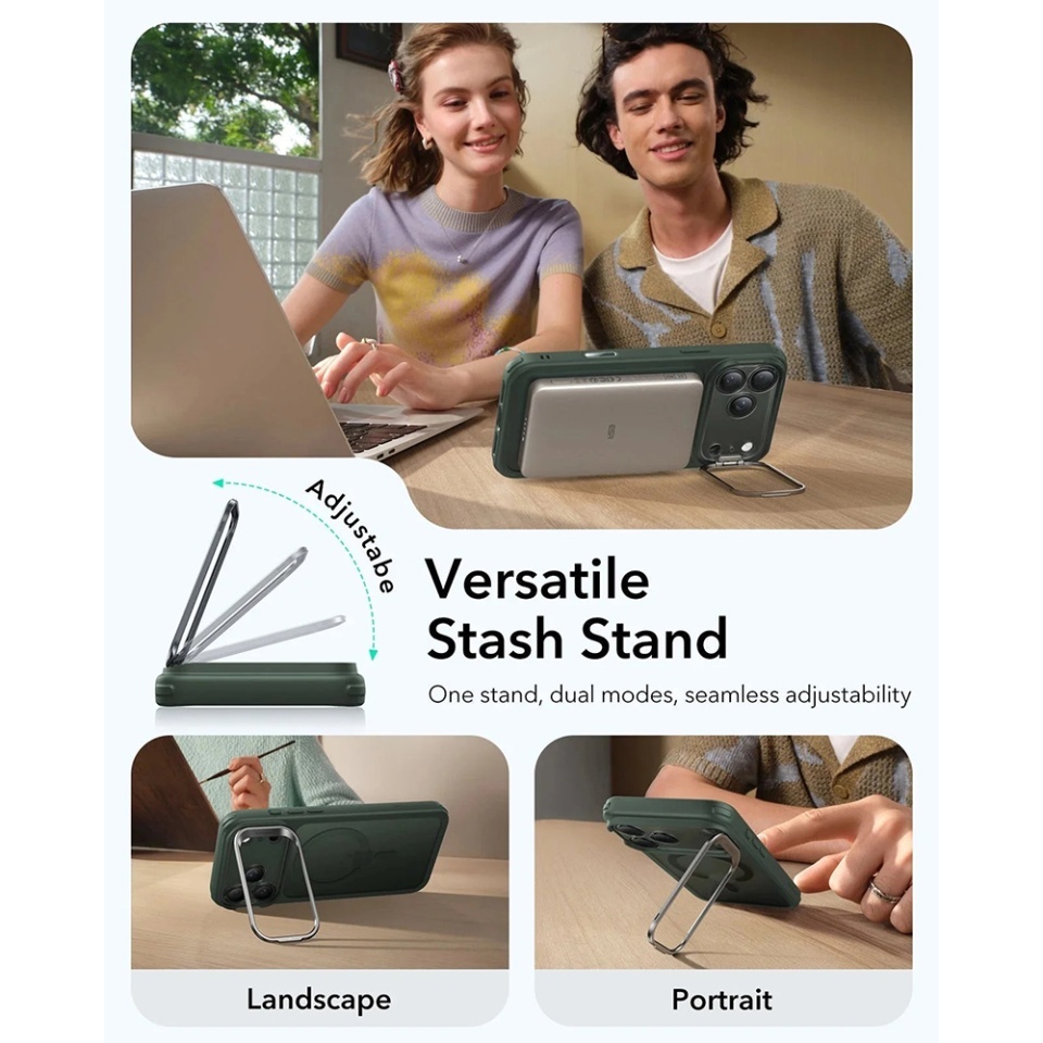 Husa pentru iPhone 17 Pro, slim, ESR Classic Hybrid HaloLock Kickstand, Verde - 3 | YEO