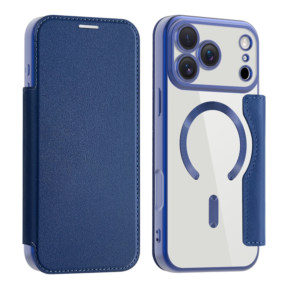 Husa pentru iPhone 17 Pro tip carte, SKYDDAR INOVATION, SmartMag Book, Magsafe, RFiD, Suport Carduri, set cu sticker, Albastru - 1 | YEO