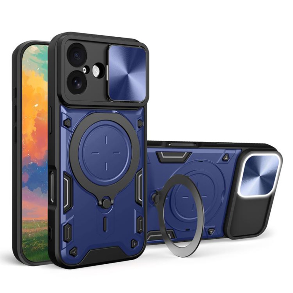 Husa pentru iPhone 17, SKYDDAR INNOVATION, CamGuard Pro, Inel Magnetic, Protectie Camera, set cu sticker, Albastru