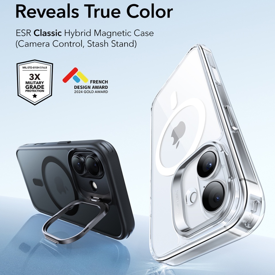 Husa pentru iPhone 17, slim, ESR Classic Hybrid HaloLock Kickstand, Negru frost - 3 | YEO