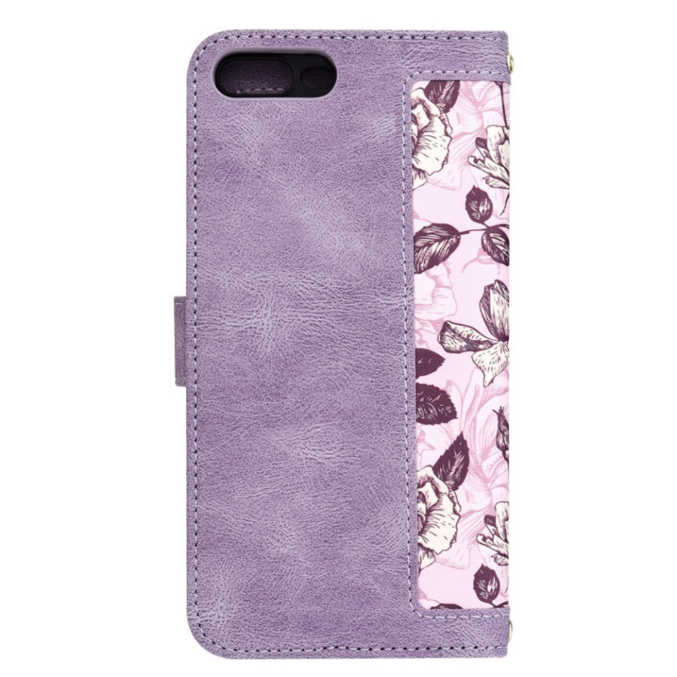 Husa pentru iPhone 8 Plus / 7 Plus din Piele Ecologică cu Design Floral, Protecție 360°, Stand Integrat, Buzunare pentru Carduri, SKDR Floral Wallet - Mov - 2 | YEO