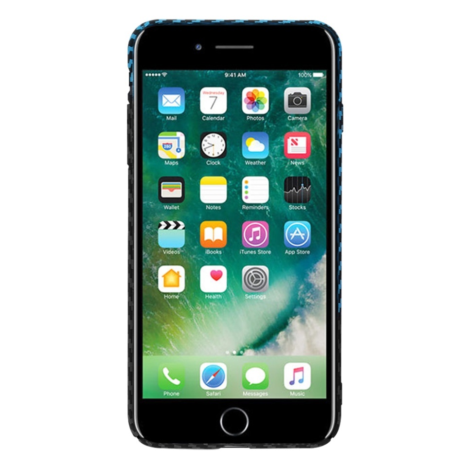 Husa pentru iPhone 8 Plus / 7 Plus, SKYDDAR INNOVATION, textura carbon, Carbonite FiberShell, set cu sticker, Bleu, - 1 | YEO