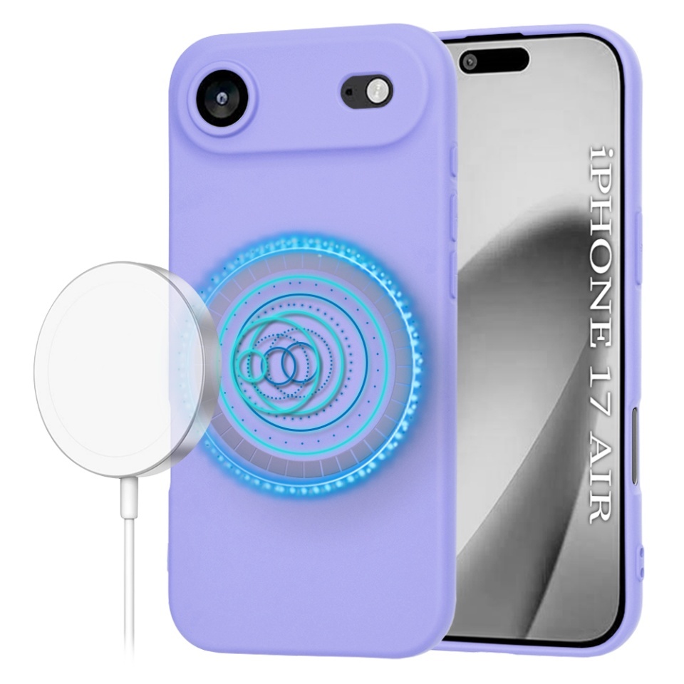 Husa pentru iPhone Air, SKYDDAR INNOVATION, din Silicon Catifelat, SoftFlex Magsafe, set cu sticker, Violet