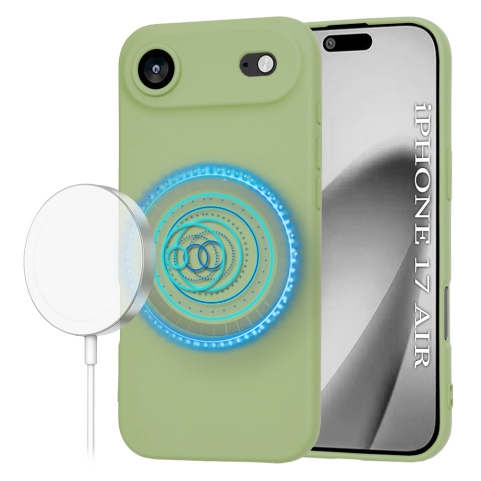 Husa pentru iPhone Air, SKYDDAR INNOVATION, din Silicon Catifelat, SoftFlex Magsafe, set cu sticker, Verde