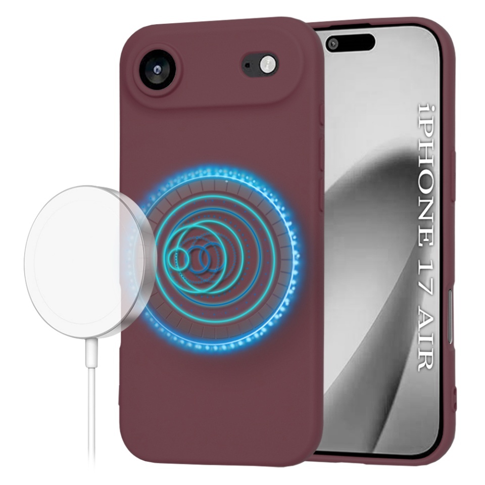 Husa pentru iPhone Air, SKYDDAR INNOVATION, din Silicon Catifelat, SoftFlex Magsafe, set cu sticker, Bordo