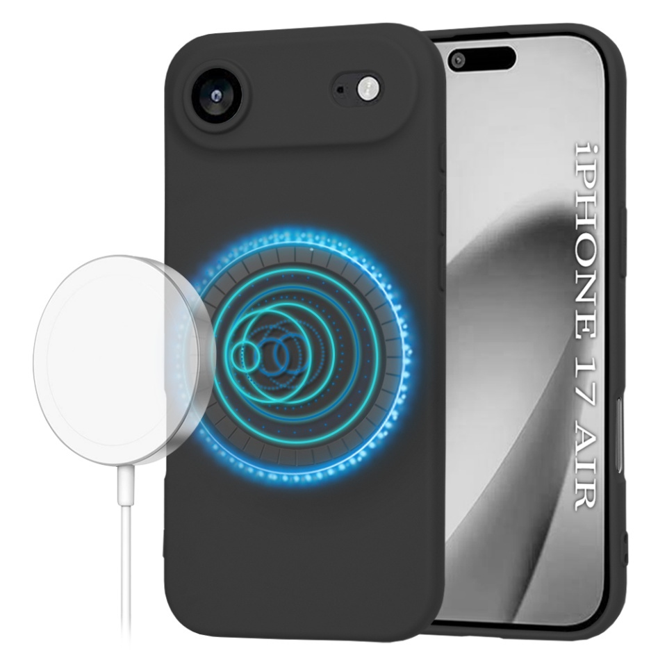 Husa pentru iPhone Air, SKYDDAR INNOVATION, din Silicon Catifelat, SoftFlex Magsafe, set cu sticker, Negru