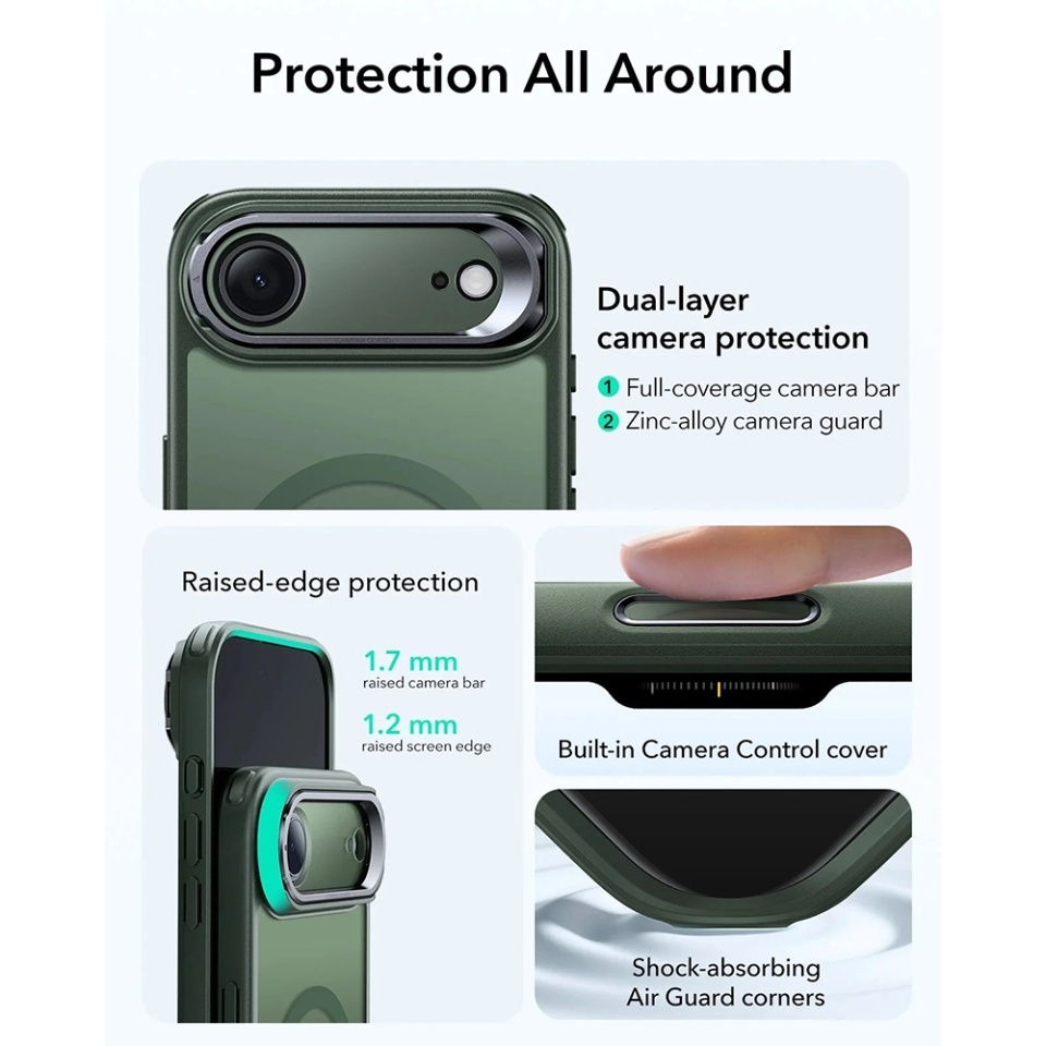 Husa pentru iPhone Air, slim, ESR Classic Hybrid HaloLock Kickstand, Verde - 3 | YEO