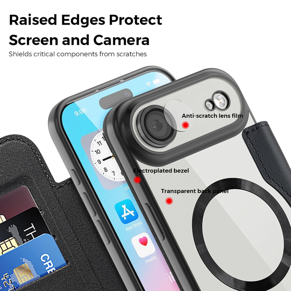 Husa pentru iPhone Air tip carte, SKYDDAR INOVATION, SmartMag Book, Magsafe, RFiD, Suport Carduri, set cu sticker, Gri - 3 | YEO