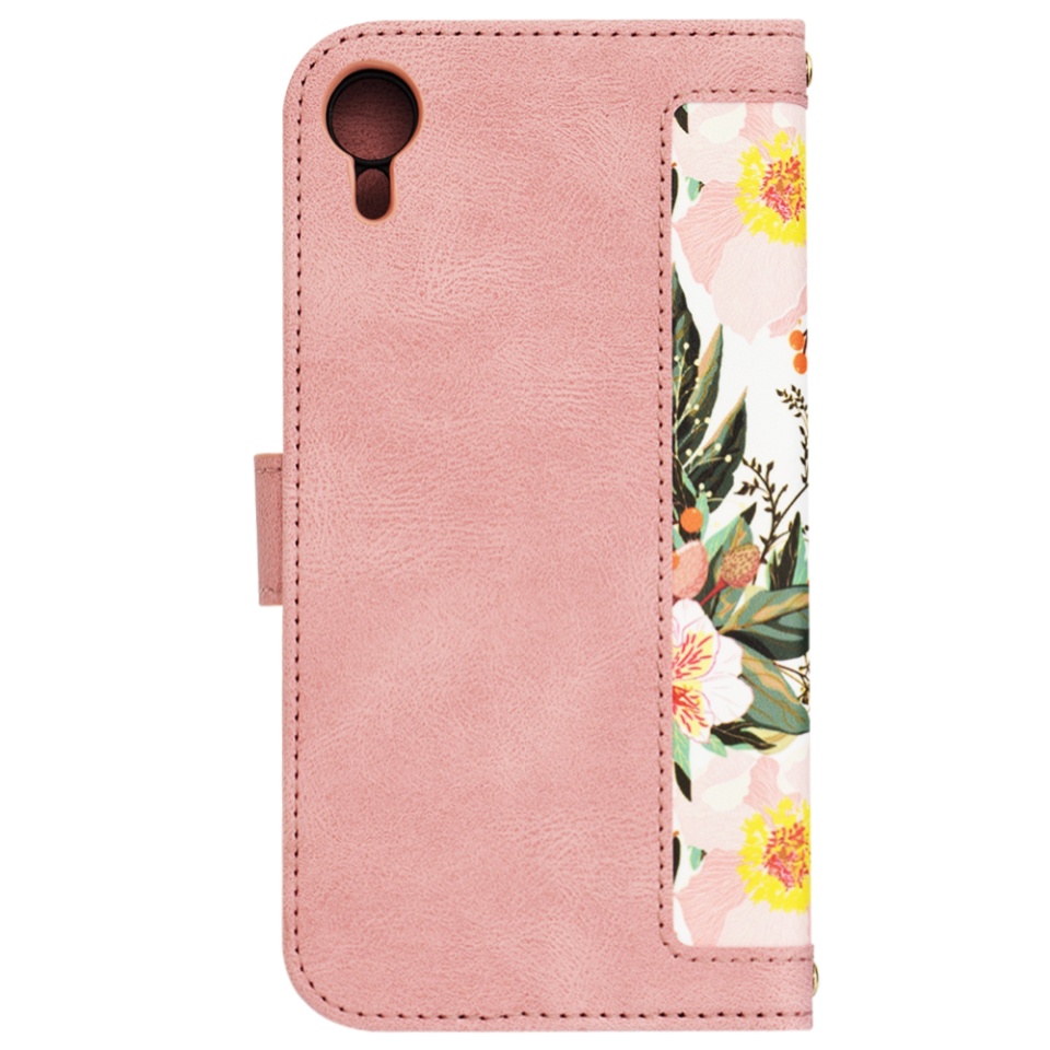 Husa pentru iPhone XR din Piele Ecologică cu Design Floral, Protecție 360°, Stand Integrat, Buzunare pentru Carduri, SKDR Floral Wallet - Roz - 3 | YEO