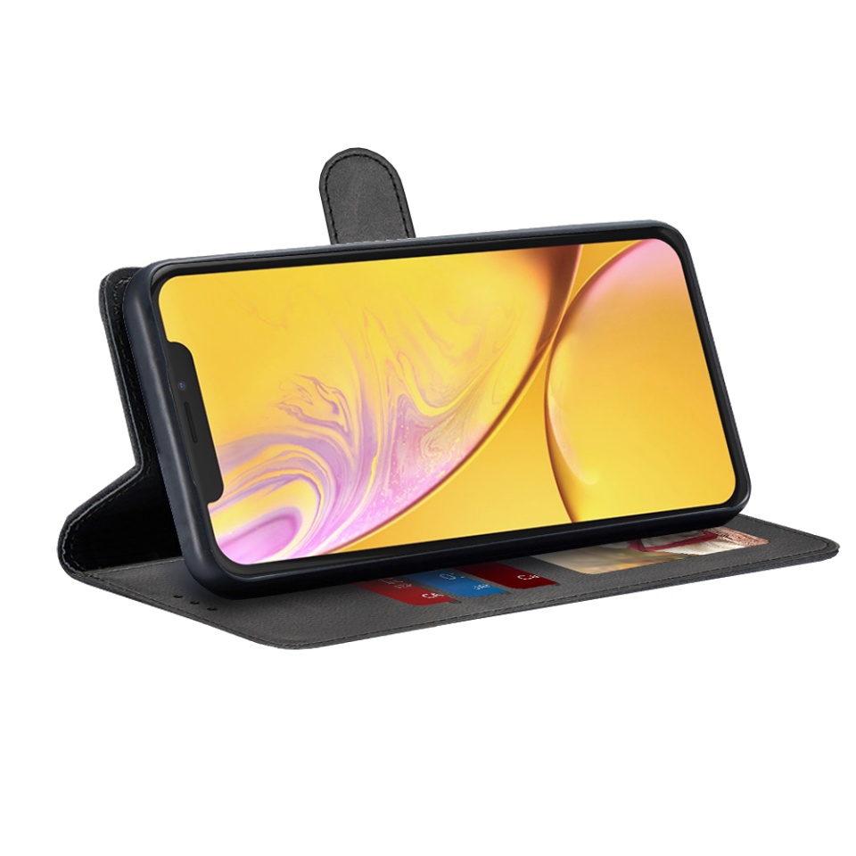 Husa pentru iPhone XR, SKYDDAR INNOVATION, Diary Book, tip carte, cu Portofel Interior, Antisoc, Negru, set cu sticker - 1 | YEO
