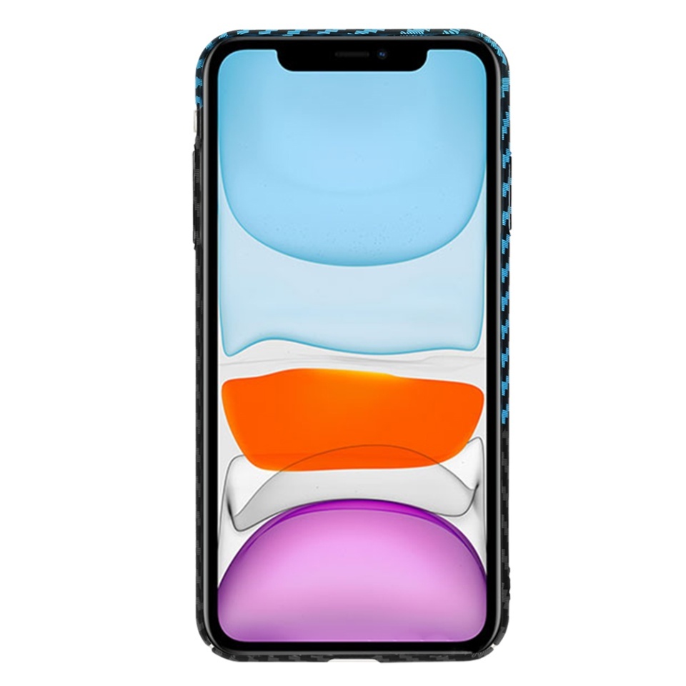 Husa pentru iPhone XR, SKYDDAR INNOVATION, textura carbon, Carbonite FiberShell, set cu sticker, Bleu, - 1 | YEO