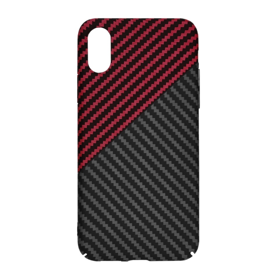 Husa pentru iPhone XR, SKYDDAR INNOVATION, textura carbon, Carbonite FiberShell, set cu sticker, Rosu inchis, - 3 | YEO