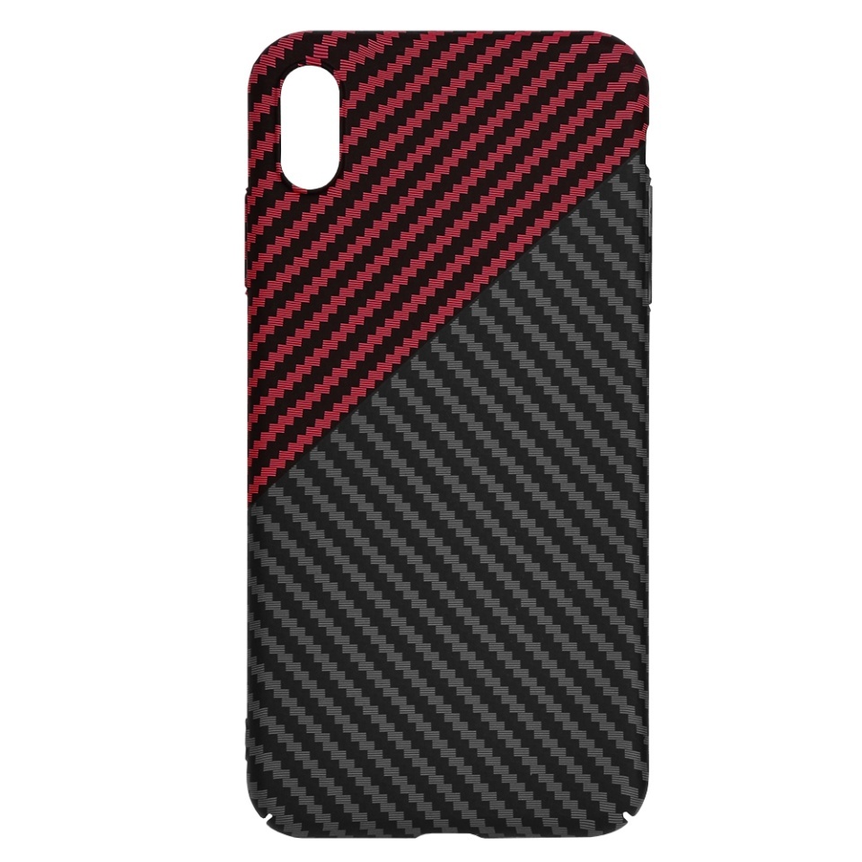 Husa pentru iPhone XS Max, SKYDDAR INNOVATION, textura carbon, Carbonite FiberShell, set cu sticker, Rosu inchis, - 3 | YEO