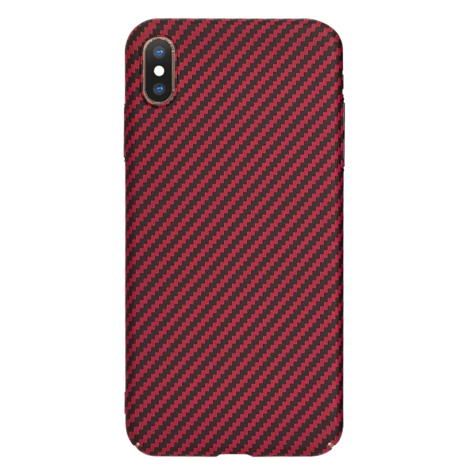 Husa pentru iPhone XS Max, SKYDDAR INNOVATION, textura carbon, Carbonite FiberShell, set cu sticker, Rosu, - 2 | YEO