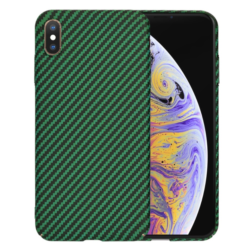 Husa pentru iPhone XS Max, SKYDDAR INNOVATION, textura carbon, Carbonite FiberShell, set cu sticker, Verde,
