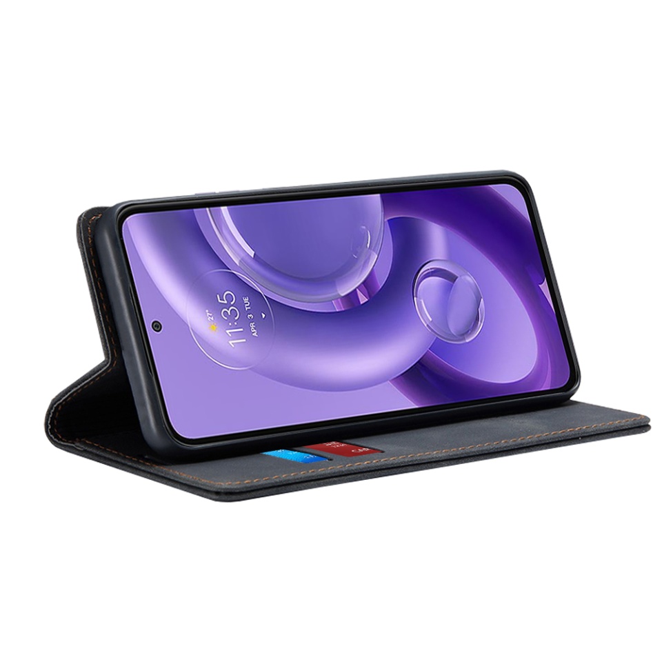 Husa pentru Motorola Edge 30 Neo, SKYDDAR INNOVATION, Soft Wallet, tip Carte din piele Eco Premium, cu Portofel Interior, Negru, set cu sticker - 1 | YEO