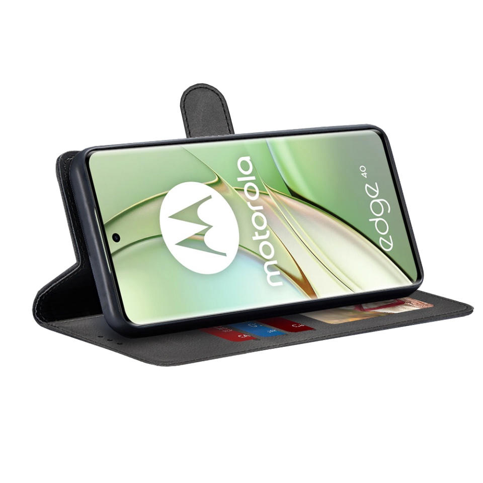 Husa pentru Motorola Edge 40 / Edge (2023), SKYDDAR INNOVATION, Diary Book, tip carte, cu Portofel Interior, Antisoc, Negru, set cu sticker - 1 | YEO
