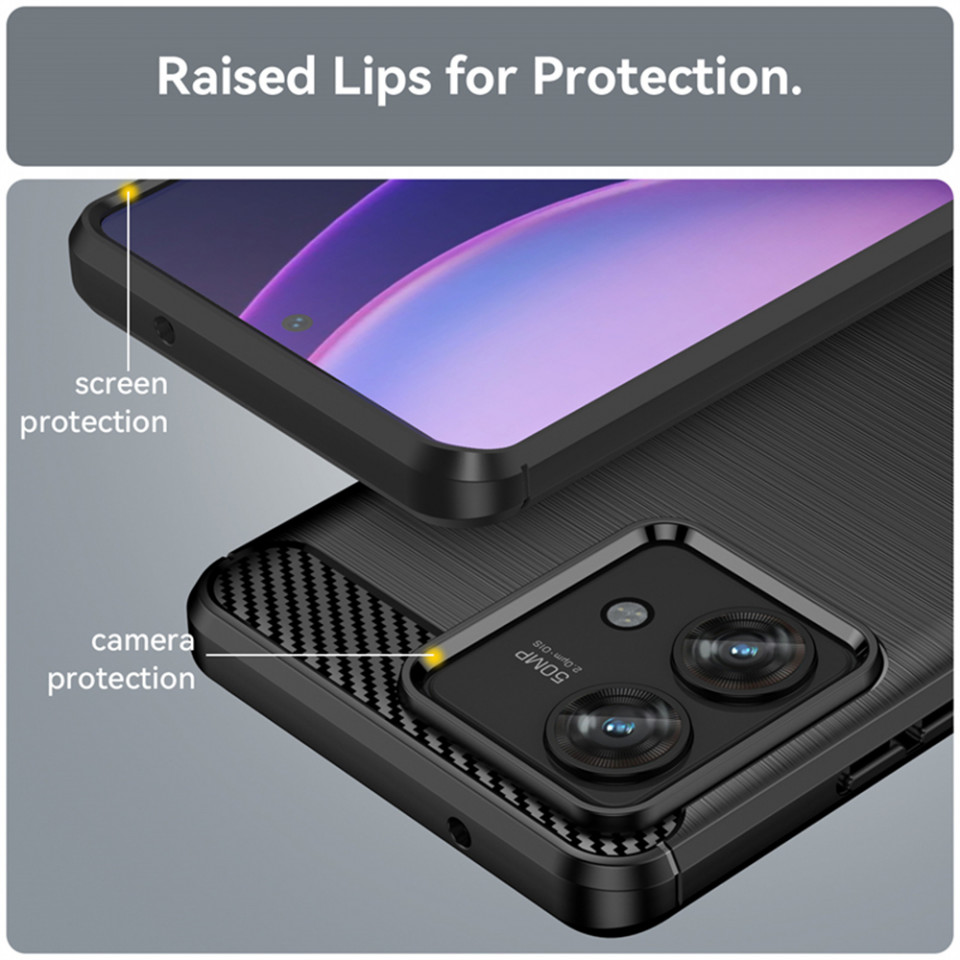 Husa pentru Motorola Edge 40 Neo din silicon, Slim, cu textura Fibra Carbon - Negru - 3 | YEO
