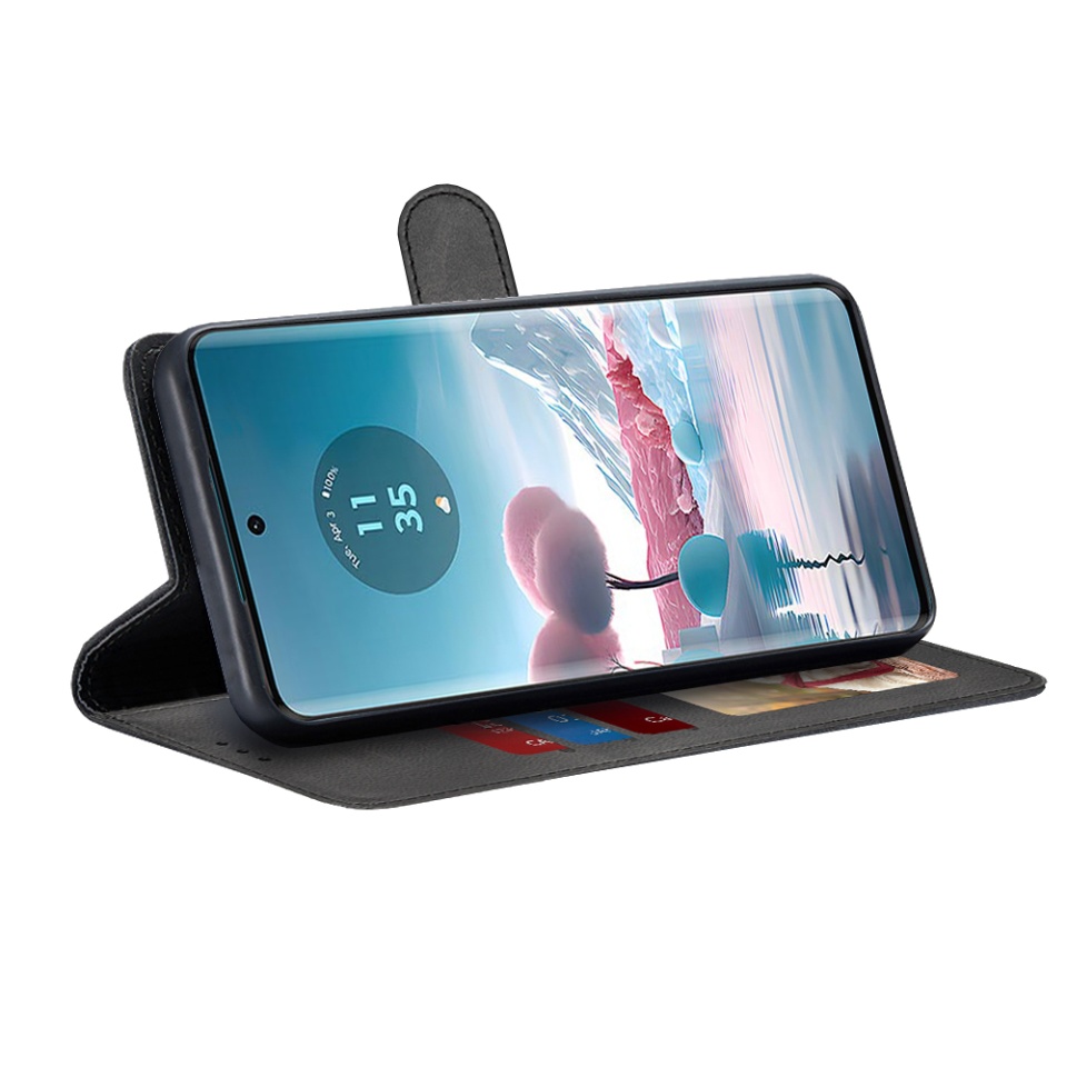 Husa pentru Motorola Edge 40 Neo, SKYDDAR INNOVATION, Diary Book, tip carte, cu Portofel Interior, Antisoc, Negru, set cu sticker - 1 | YEO