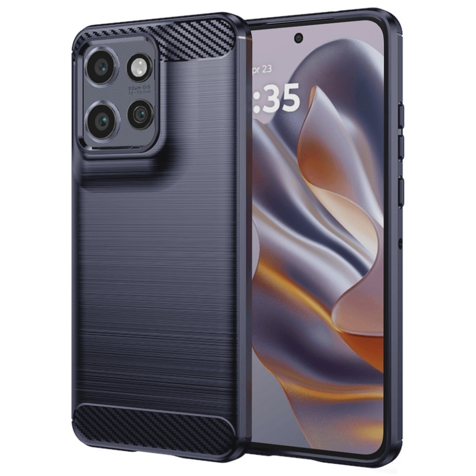 Husa pentru Motorola Edge 50 Neo, SKYDDAR INNOVATION, Carbon Silicone, din Silicon Slim, cu textura Fibra Carbon, set cu sticker, Albastru