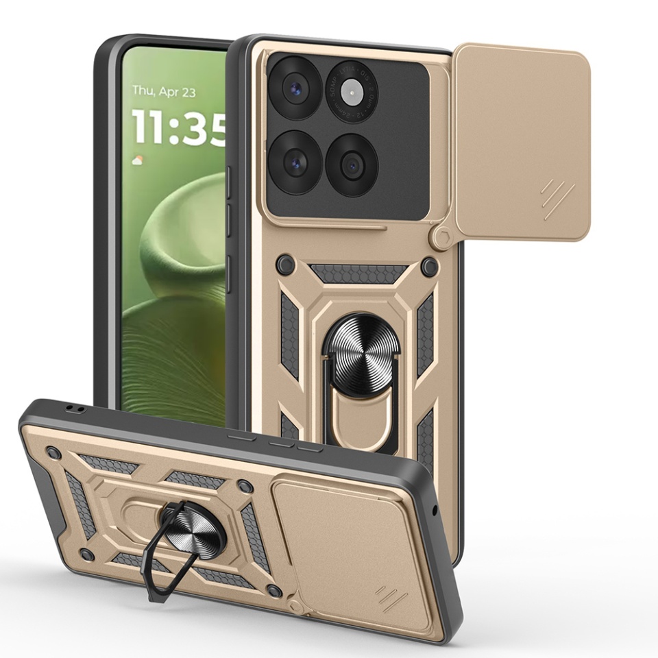 Husa pentru Motorola Edge 60 Fusion / Edge 60, SKYDDAR INNOVATION, CamShield, Inel magnetic, set cu sticker, Auriu