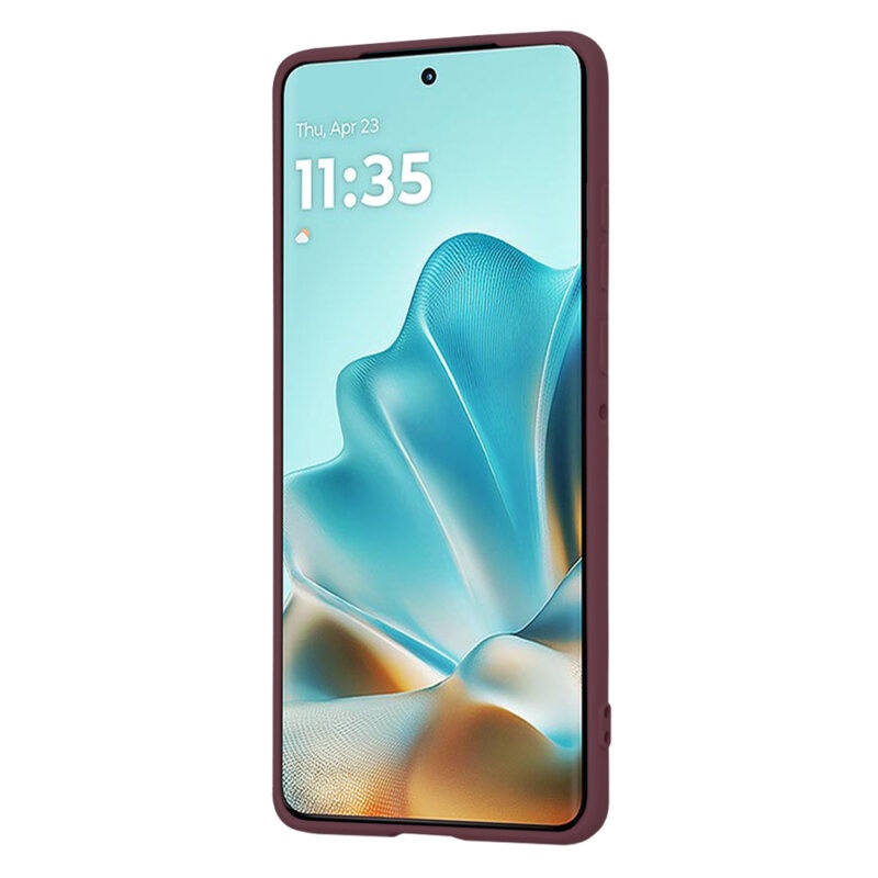 Husa pentru Motorola Edge 60 Fusion, SKYDDAR INNOVATION, din Silicon Catifelat, SoftElegance , Bordo, set cu sticker - 1 | YEO