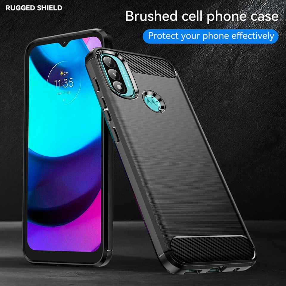 Husa pentru Motorola Moto E20 / Moto E40 / Moto E30, SKYDDAR INNOVATION, Carbon Silicone, din Silicon Slim, cu textura Fibra Carbon, set cu sticker, Negru - 1 | YEO