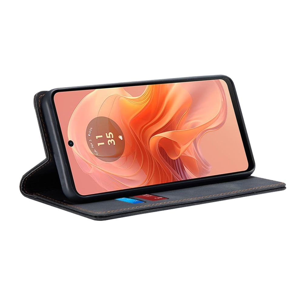 Husa pentru Motorola Moto G04 / Moto G24 / Moto G04s / Moto E14, SKYDDAR INNOVATION, Soft Wallet, tip Carte din piele Eco Premium, cu Portofel Interior, Negru, set cu sticker - 1 | YEO