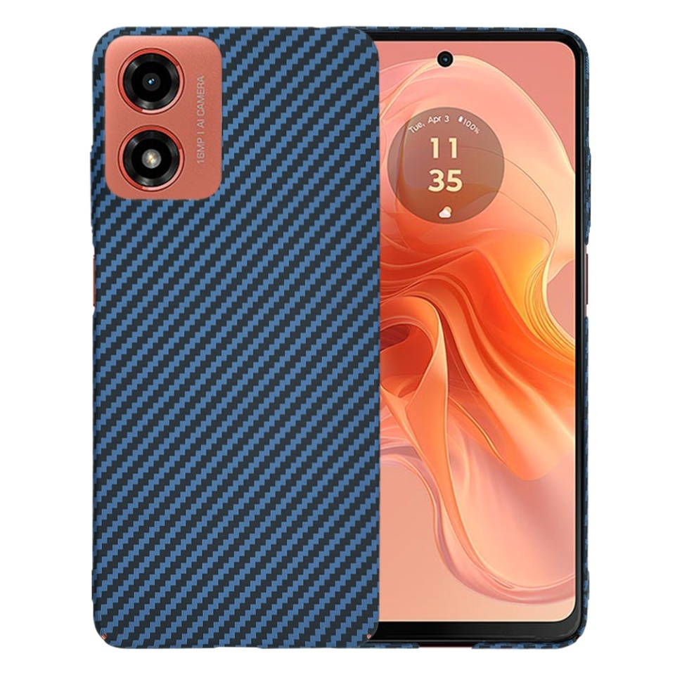 Husa pentru Motorola Moto G04 / Moto G24 / Moto G04s / Moto E14, SKYDDAR INNOVATION, textura carbon, Carbonite FiberShell, set cu sticker, Cyan,