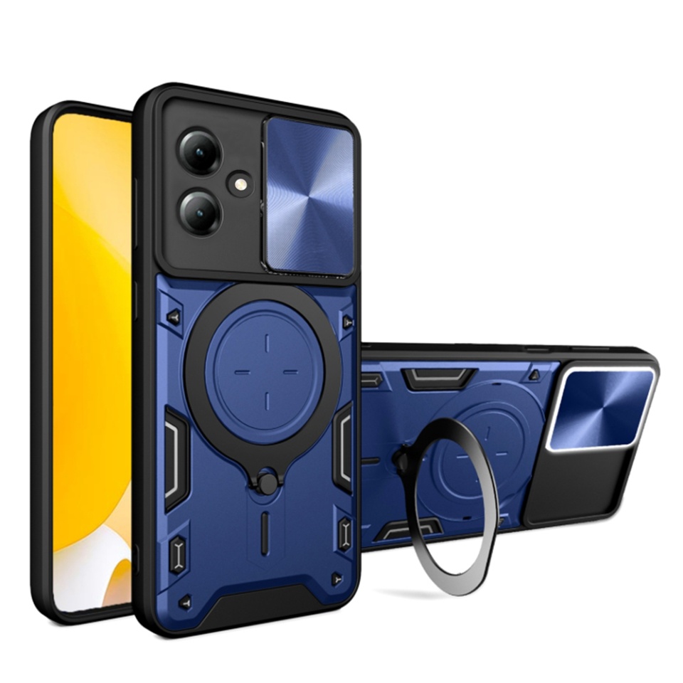 Husa pentru Motorola Moto G14, cu inel magnetic si suport ajustabil, protecție completa camera, SKDR SafeCover - Albastru