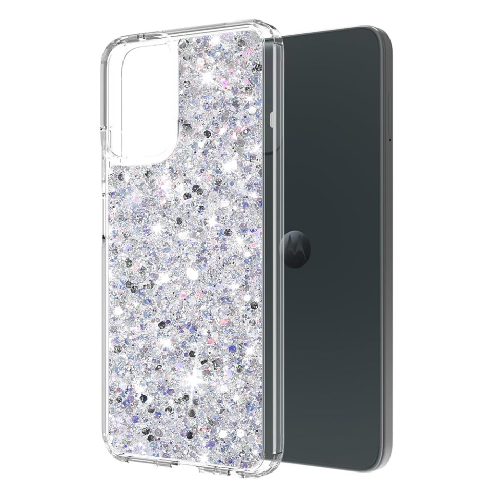 Husa pentru Motorola Moto G14 , Fundal Detasabil, din Silicon cu Sclipici, Design Stralucitor, Protectie Completa - Alb