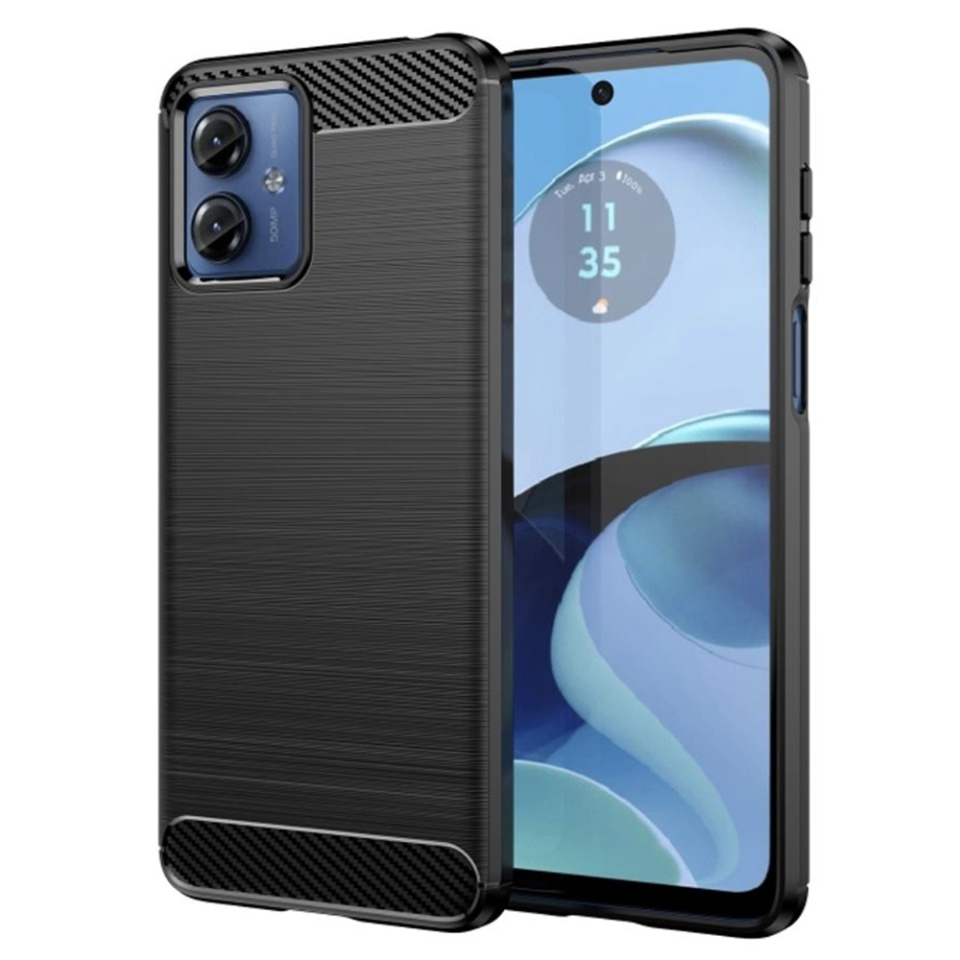 Husa pentru Motorola Moto G14, SKYDDAR INNOVATION, Carbon Silicone, din Silicon Slim, cu textura Fibra Carbon, set cu sticker, Negru
