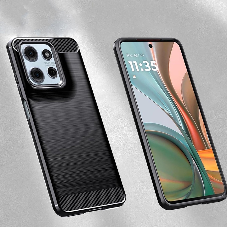 Husa pentru Motorola Moto G15 / Moto G15 Power din Silicon Premium, Slim, cu textura Fibra Carbon - Negru - 2 | YEO