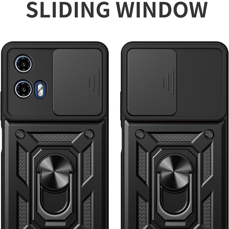 Husa pentru Motorola Moto G15 / Moto G15 Power, SKYDDAR INNOVATION, CamShield, Inel magnetic, set cu sticker, Negru - 2 | YEO