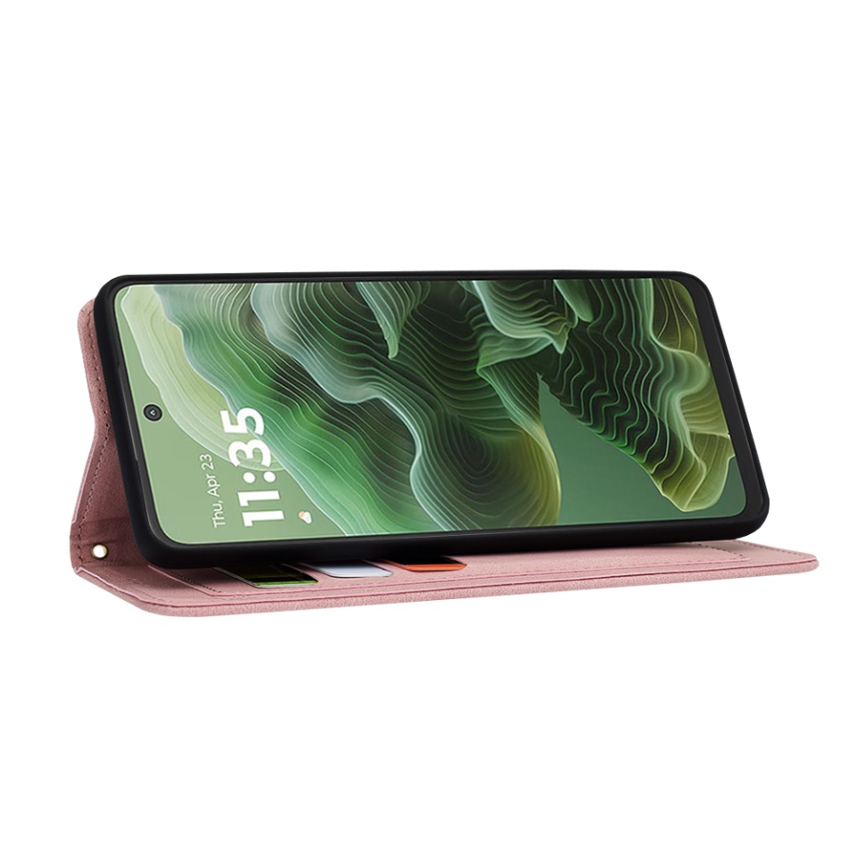 Husa pentru Motorola Moto G35 din Piele Ecologică cu Design Floral, Protecție 360°, Stand Integrat, Buzunare pentru Carduri, SKDR Floral Wallet - Roz - 3 | YEO