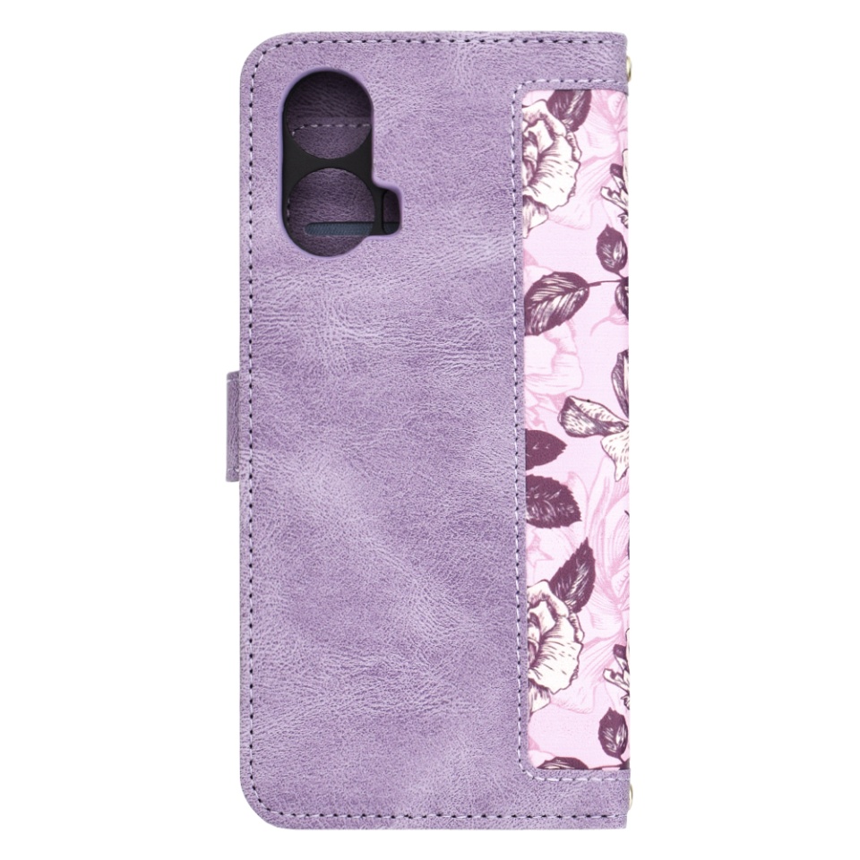 Husa pentru Motorola Moto G35 din Piele Ecologică cu Design Floral, Protecție 360°, Stand Integrat, Buzunare pentru Carduri, SKDR Floral Wallet - Mov - 3 | YEO